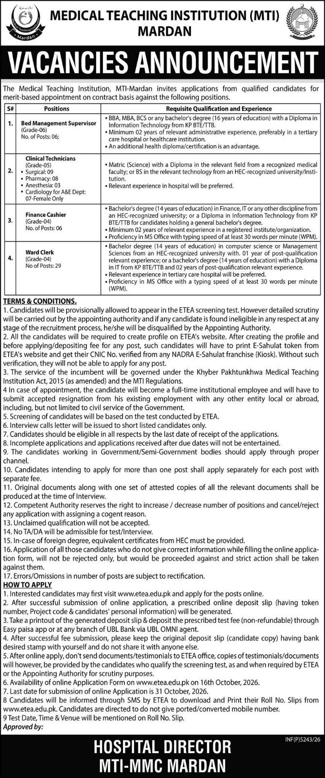 MTI Mardan - 2026 - newspaper advertisement